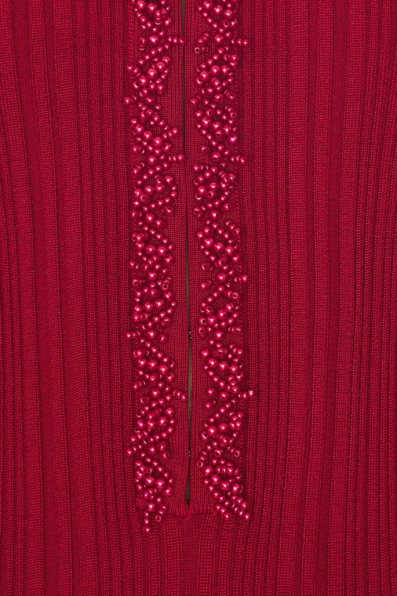 Red Pearl Trim Knit Midi Dress