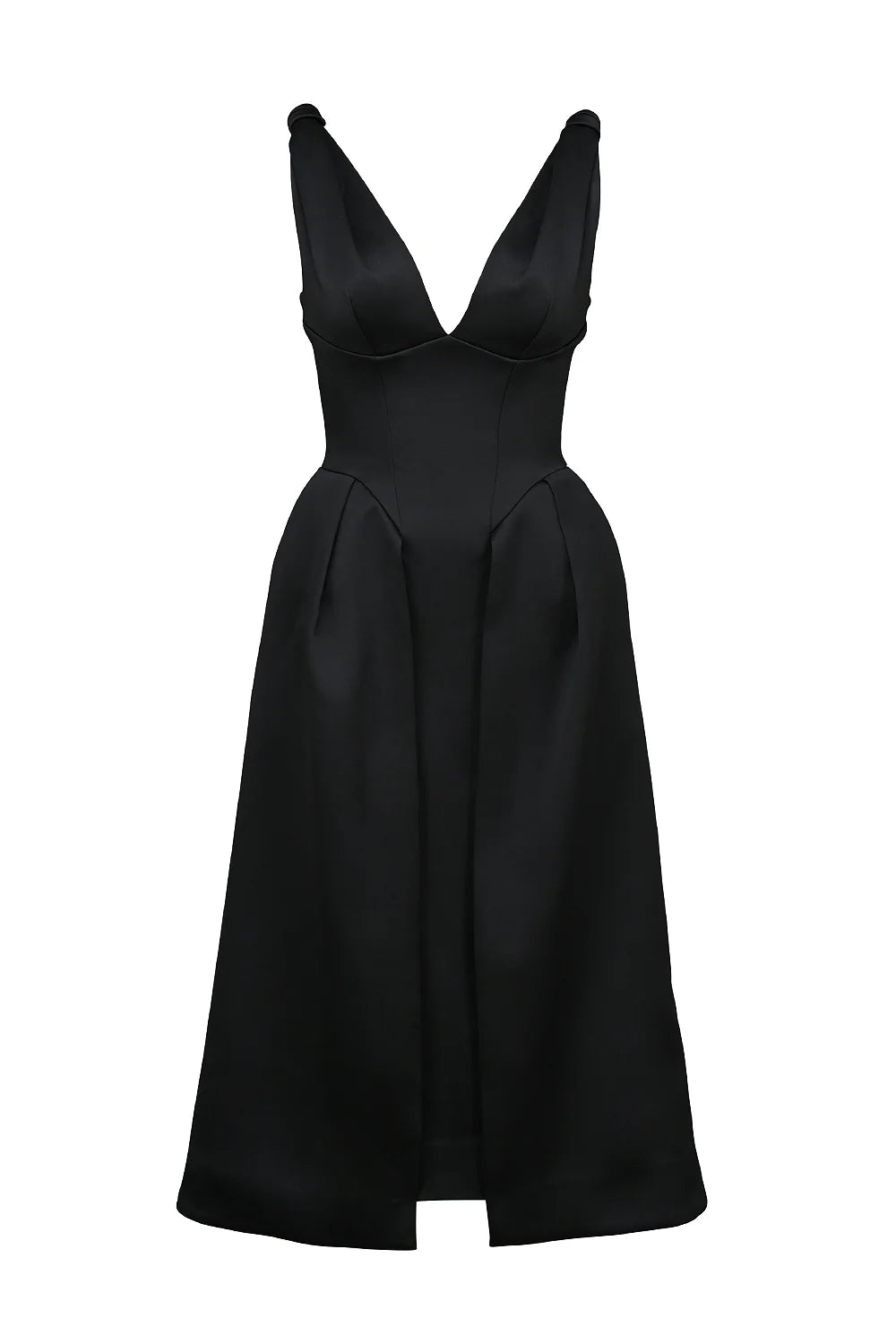 Black Satin Twist Strap Midi Dress