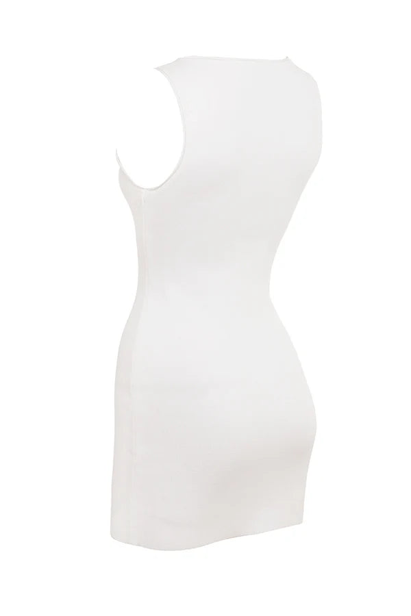 White Stretch Knit Mini Dress
