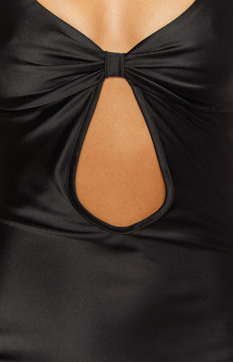 Attina Black Satin Maxi Dress