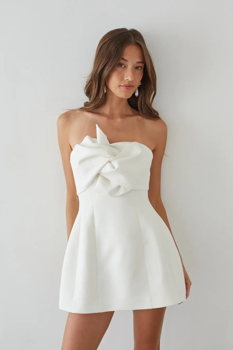 Alix Strapless Twist Front Bubble Mini Dress