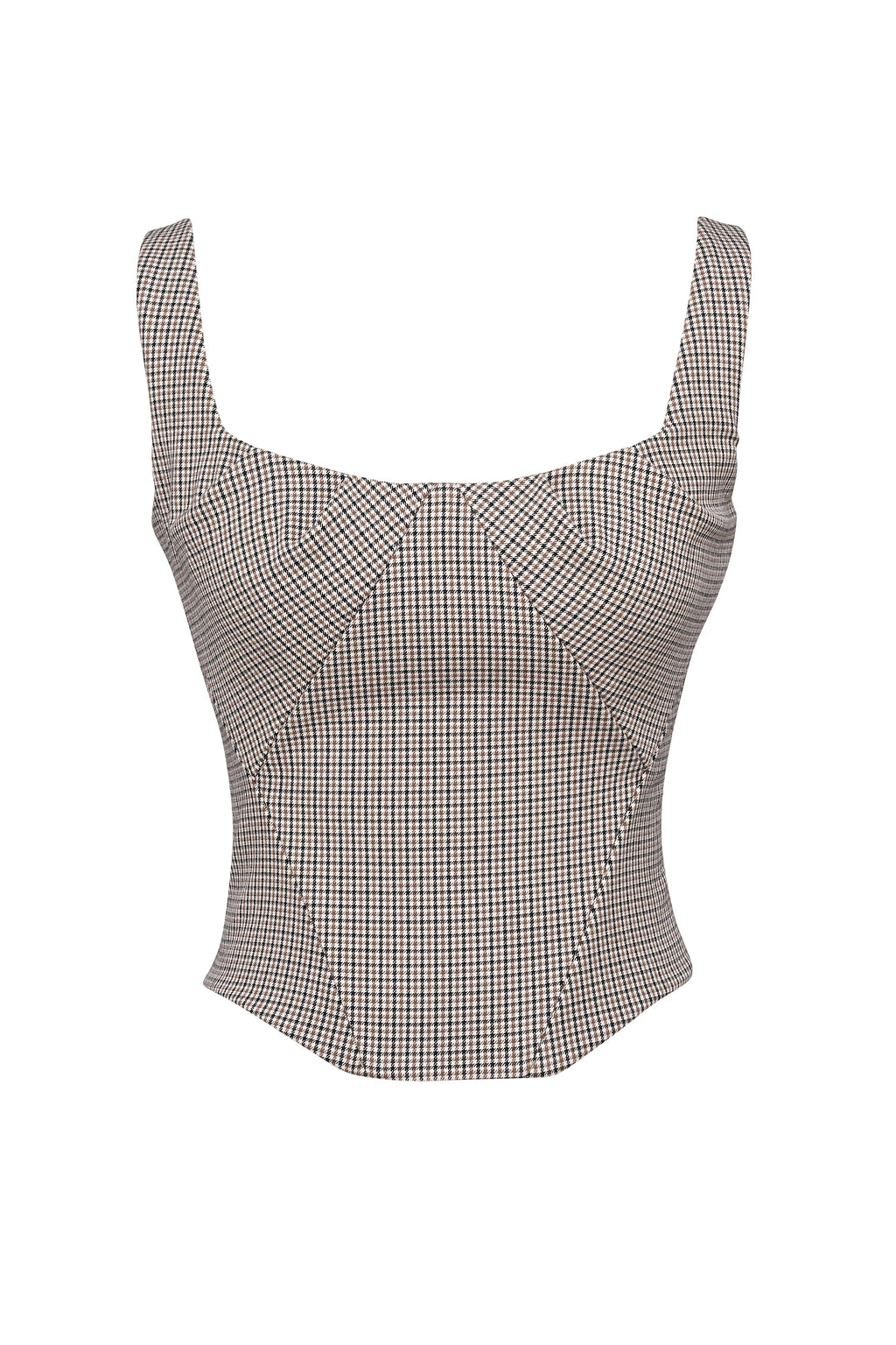 Brown Puppytooth Boned Corset Top