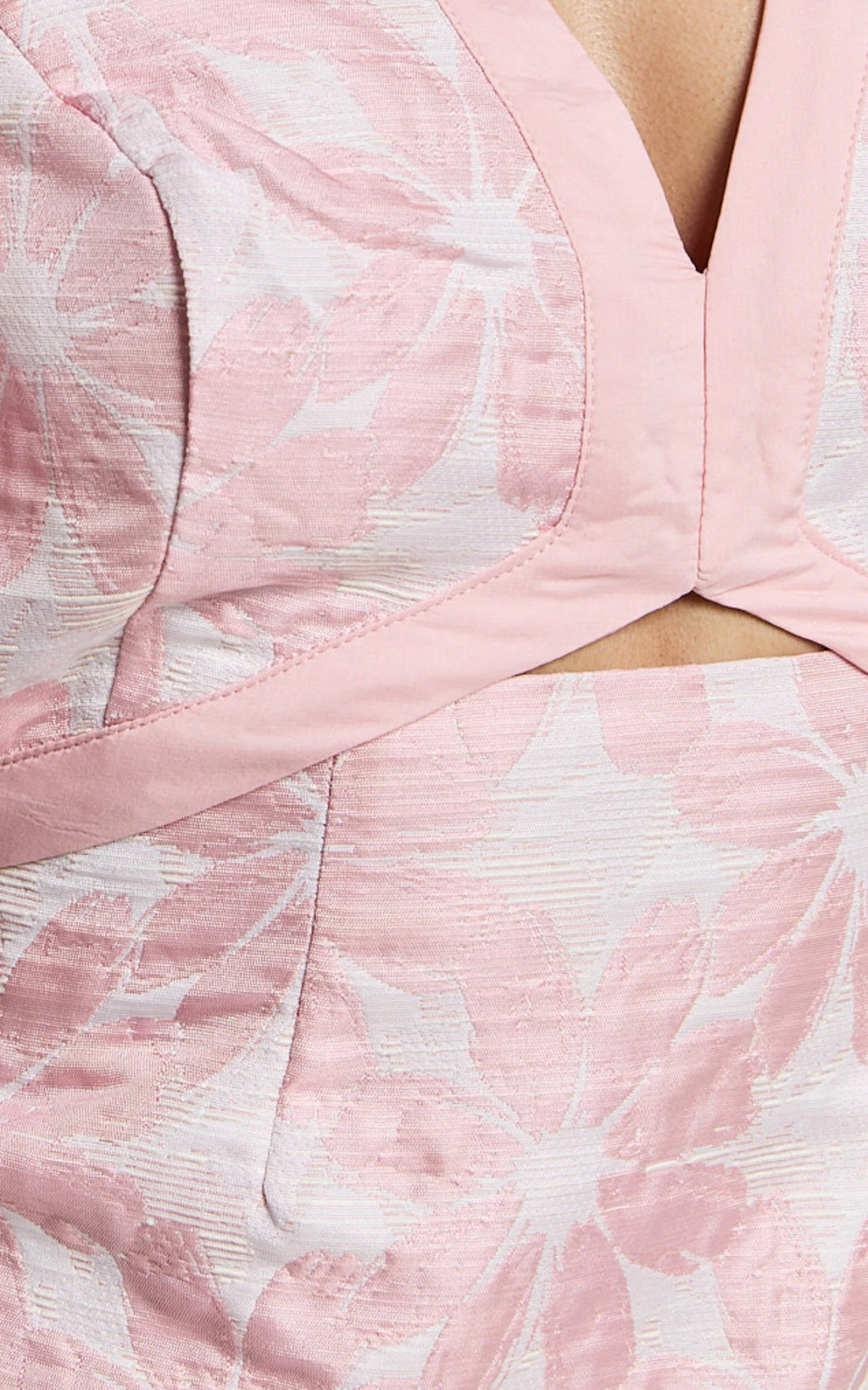Diana Mini Dress - Jacquard Short Sleeve Cut Out Dress in Light Pink