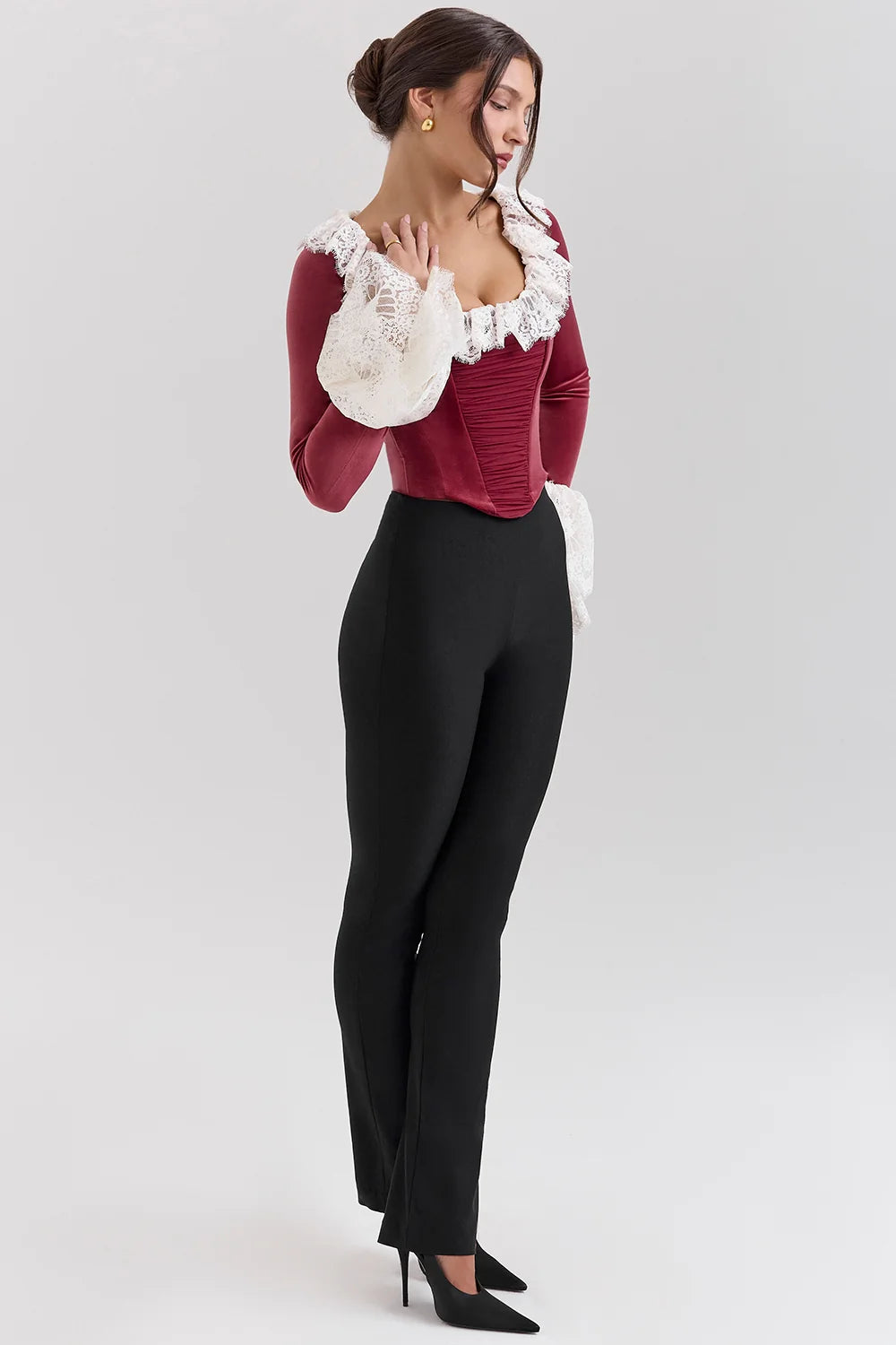 Cabernet Velvet Lace Trimmed Corset Top