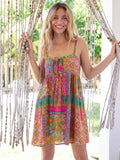 Patti Tie-Front Mini Dress - Folk Flower Patchwork