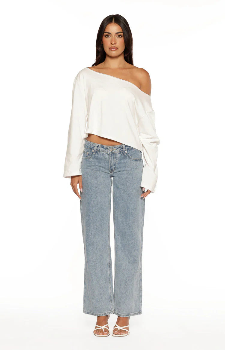Phoenix White Off Shoulder Long Sleeve Top