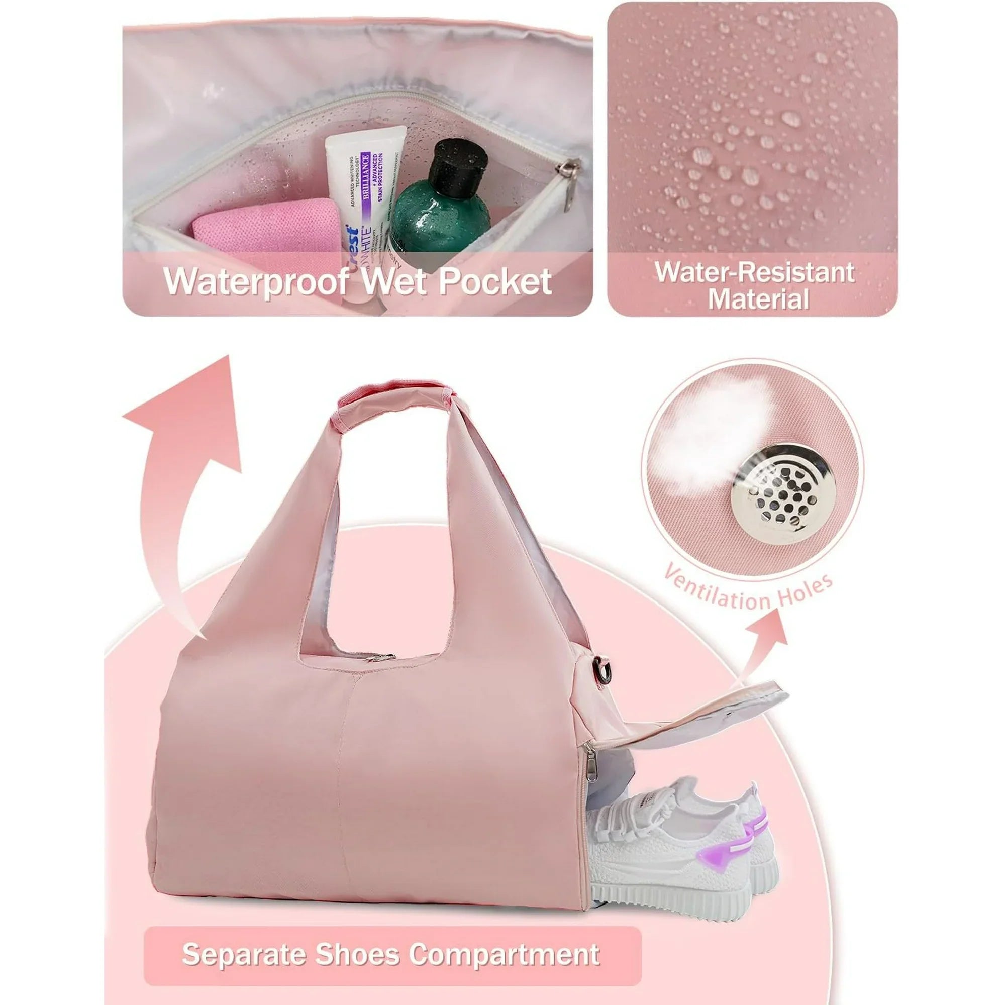 Gym Bag for Women with Shoe Compartment Yoga Mat Bag with Wet Pocket and Water Bottle Holder Weekender Bag with Shoulder Strap, Gray