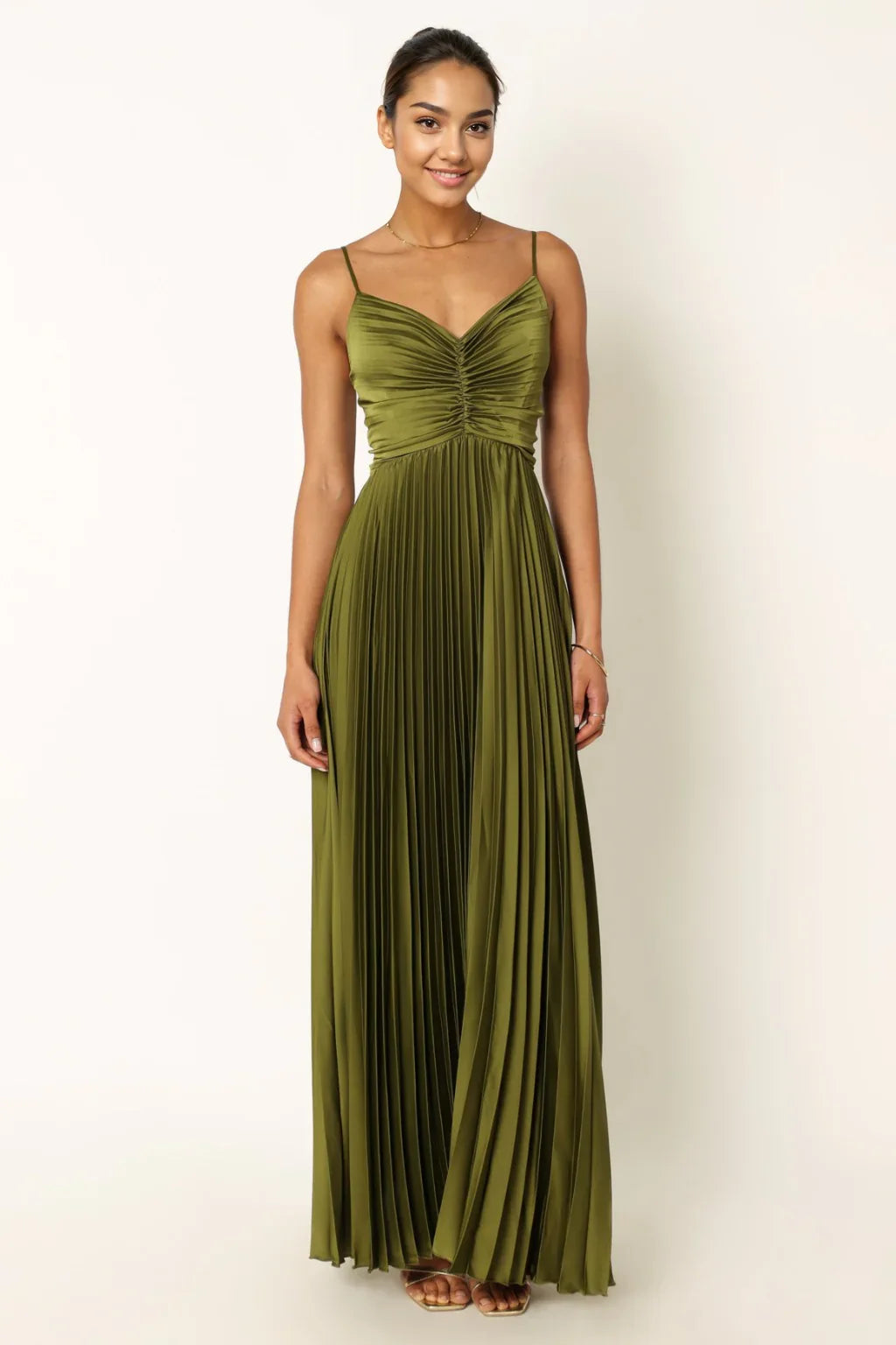 Naira Pleated Maxi Dress Palm Green