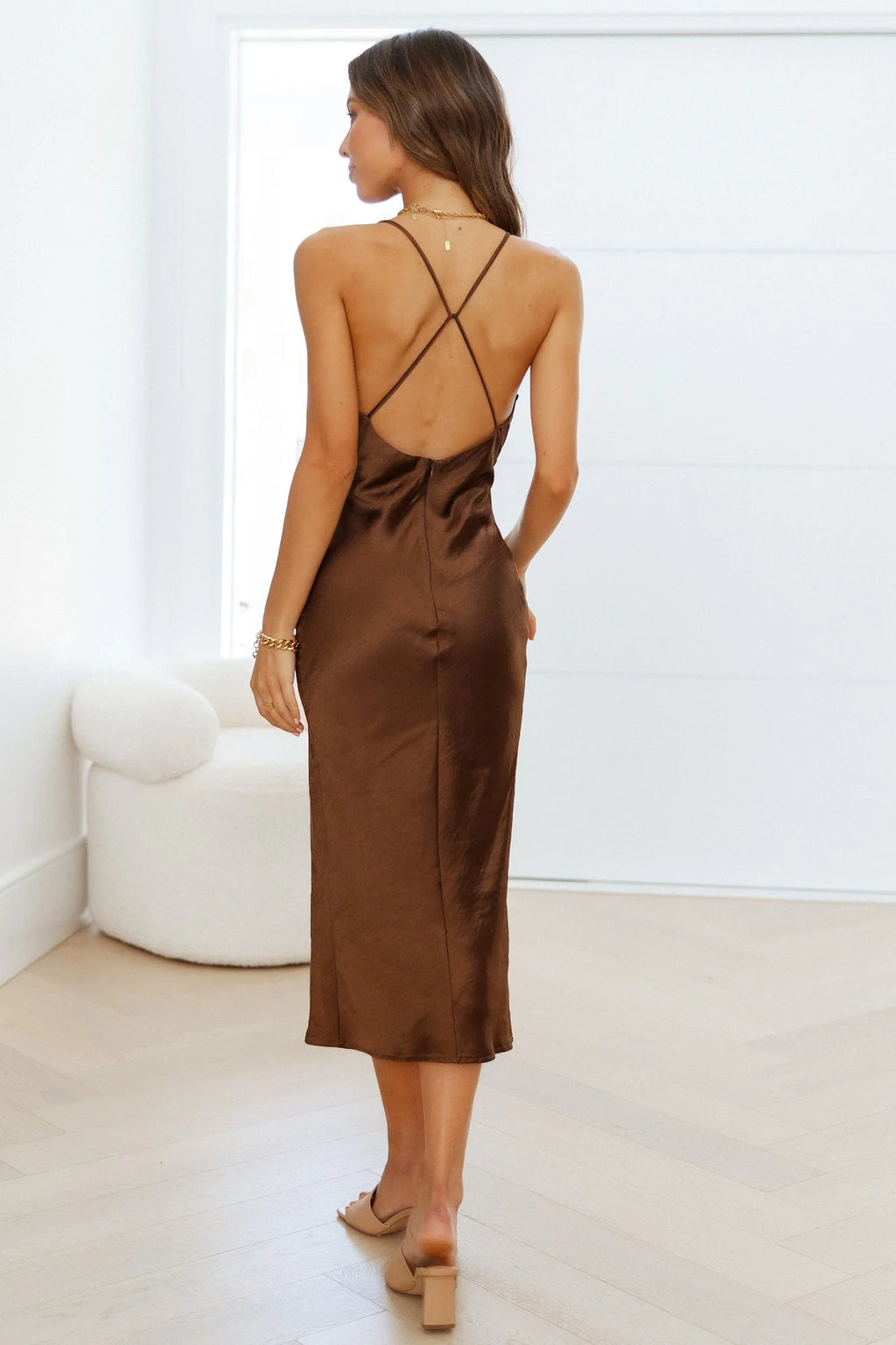 Text Me Later Midi Dress Brown