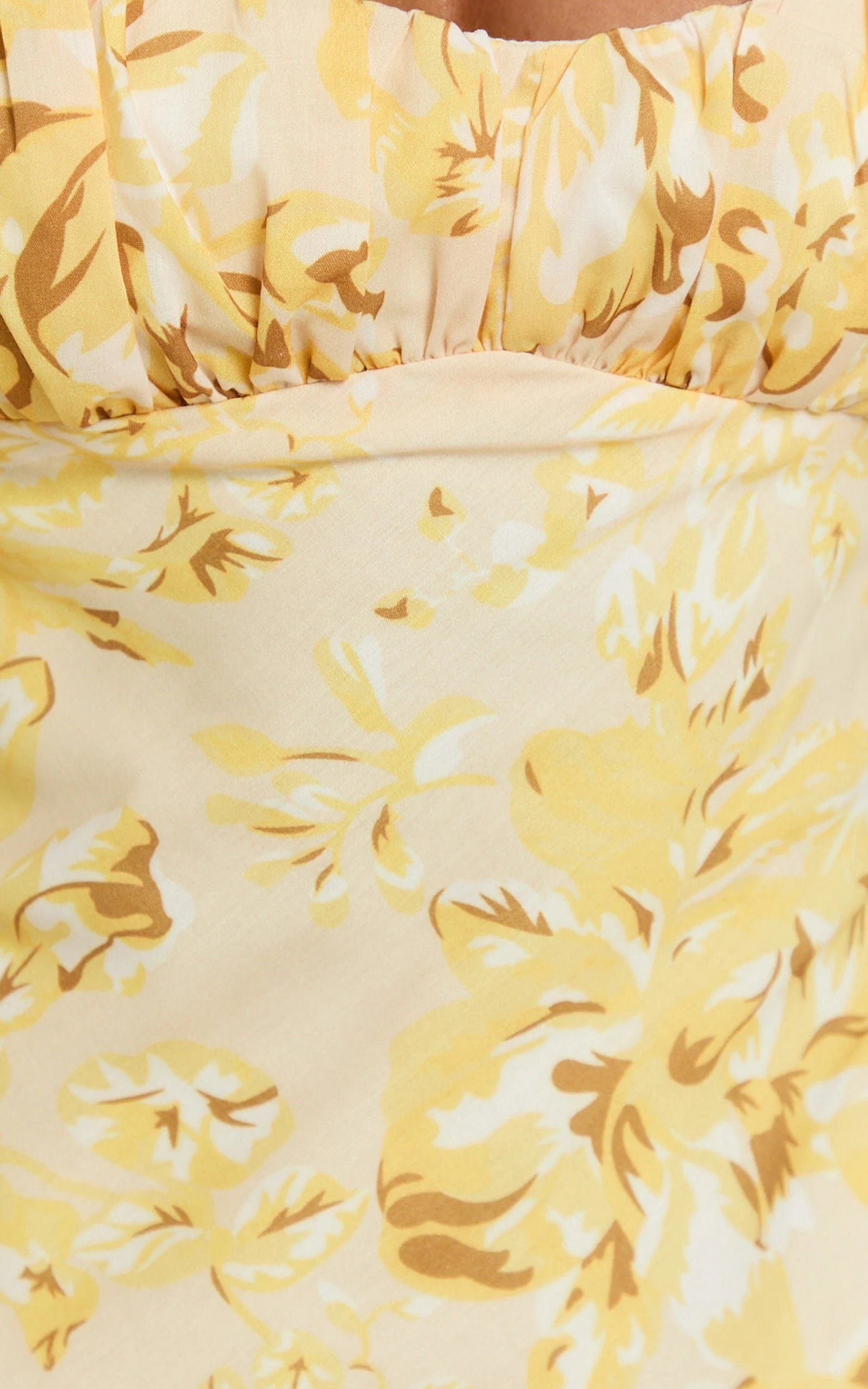 Giselli Midi Dress - Adjustable Strap Ruched Bust Dress in Lemon Floral