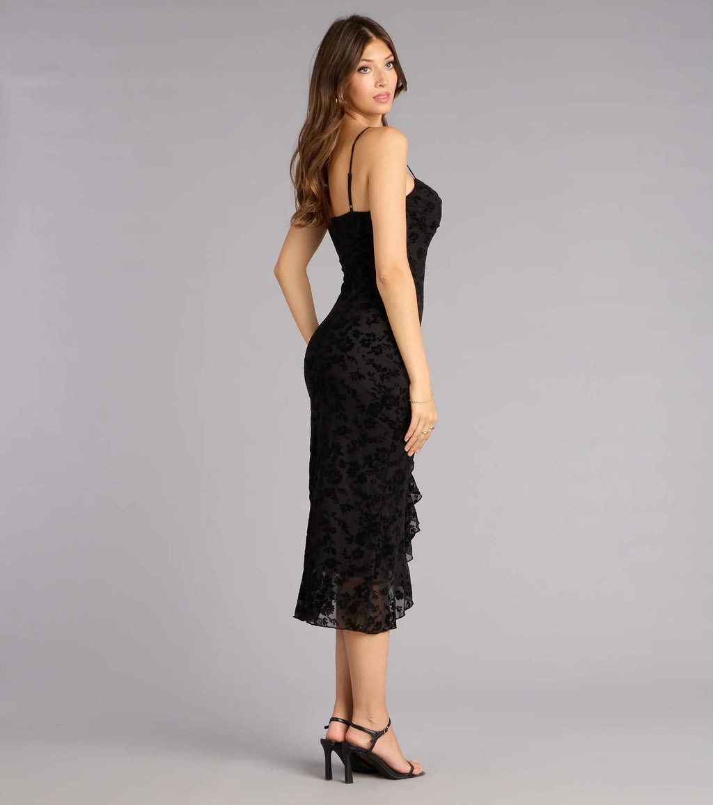 Sweetheart Chic Ruffle Midi Dress