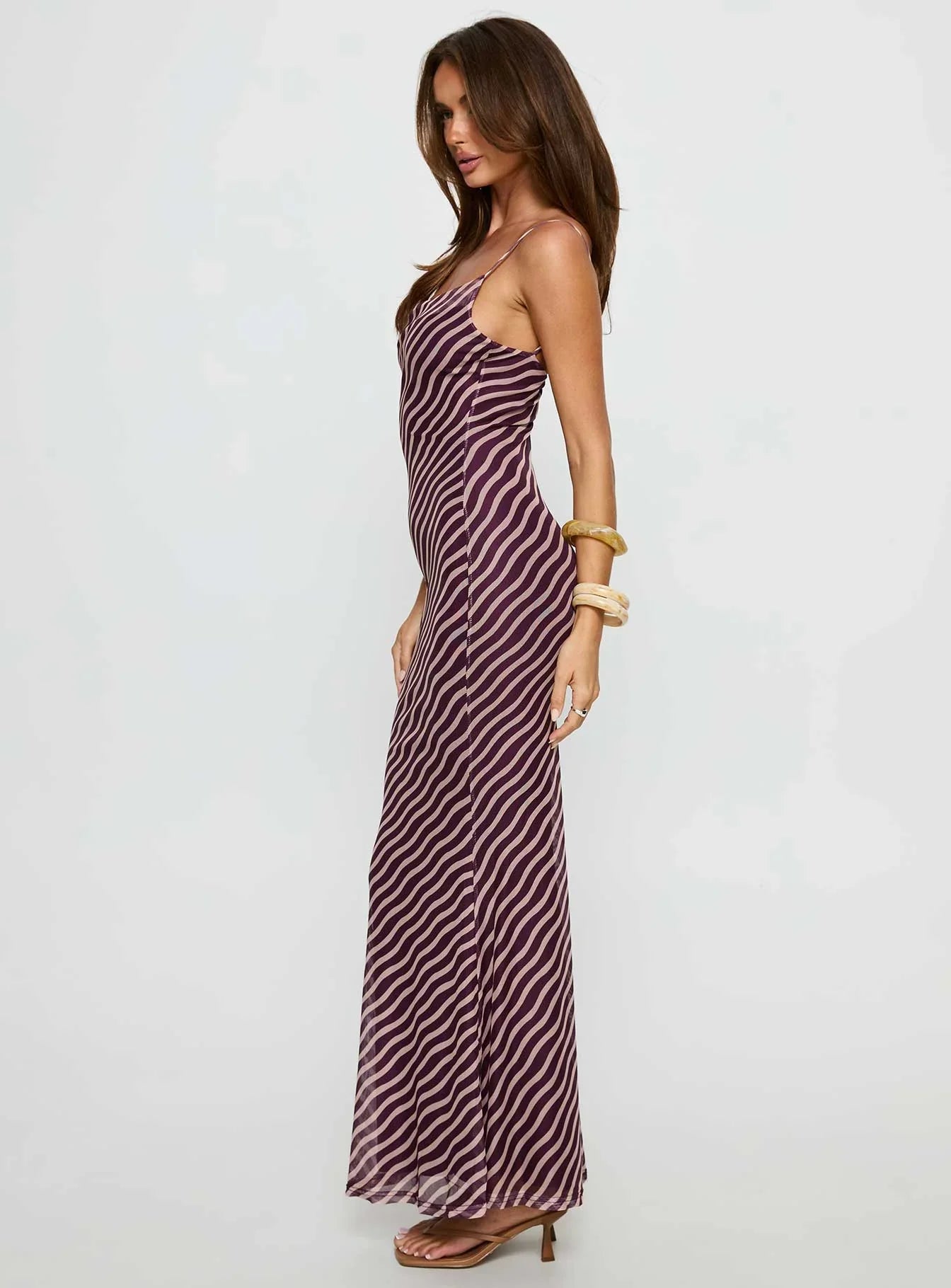 Aliah Cowl Neck Maxi Dress Brown Stripe