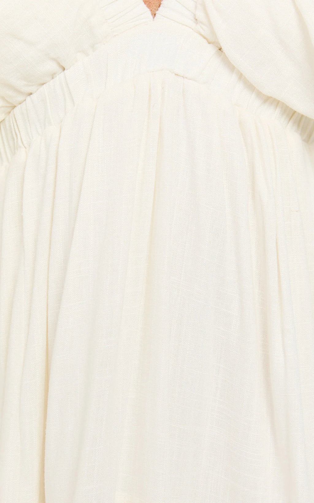 Lyrad Midi Dress - Linen Empire Waist Textured Dress in White