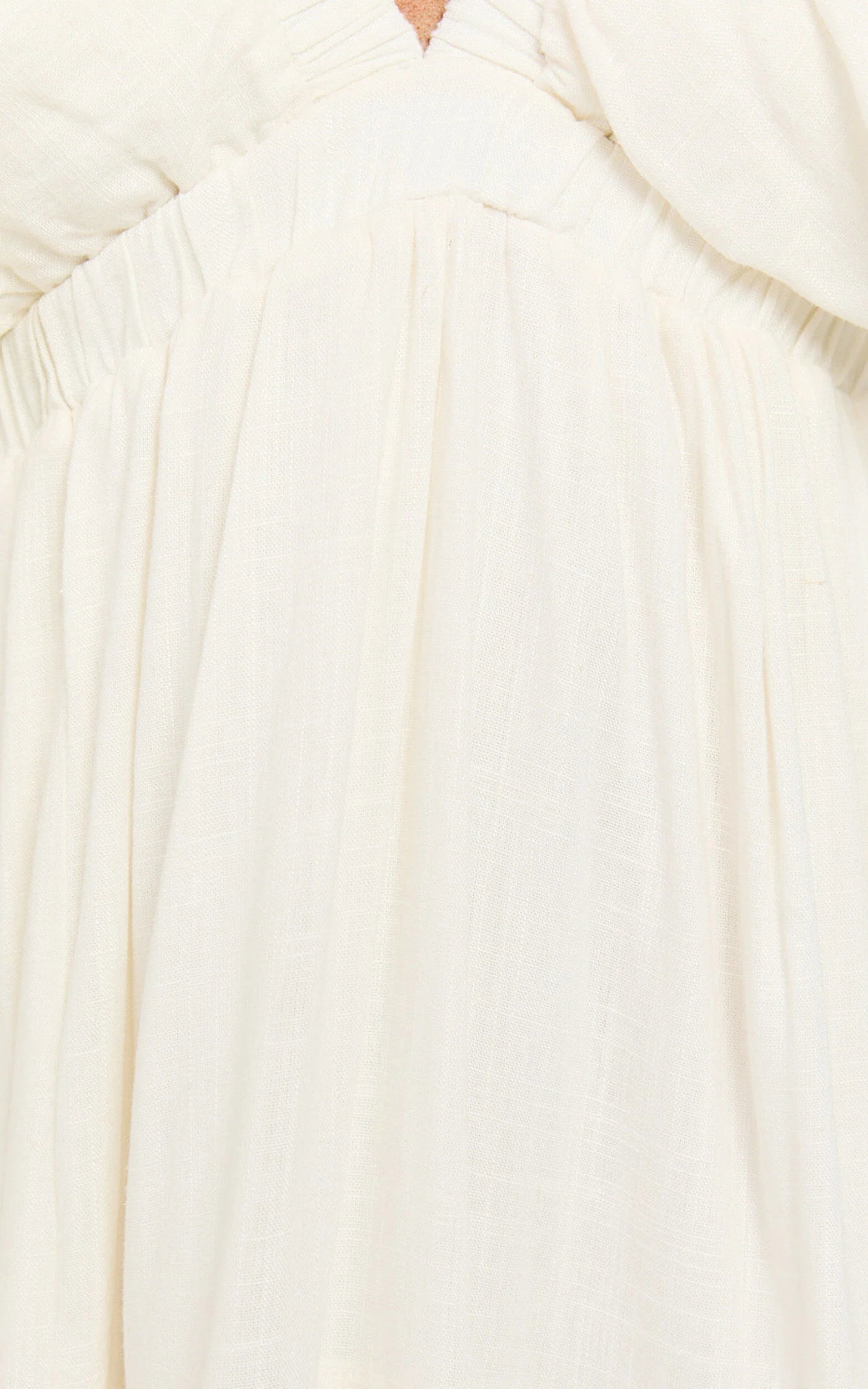 Lyrad Midi Dress - Linen Empire Waist Textured Dress in White