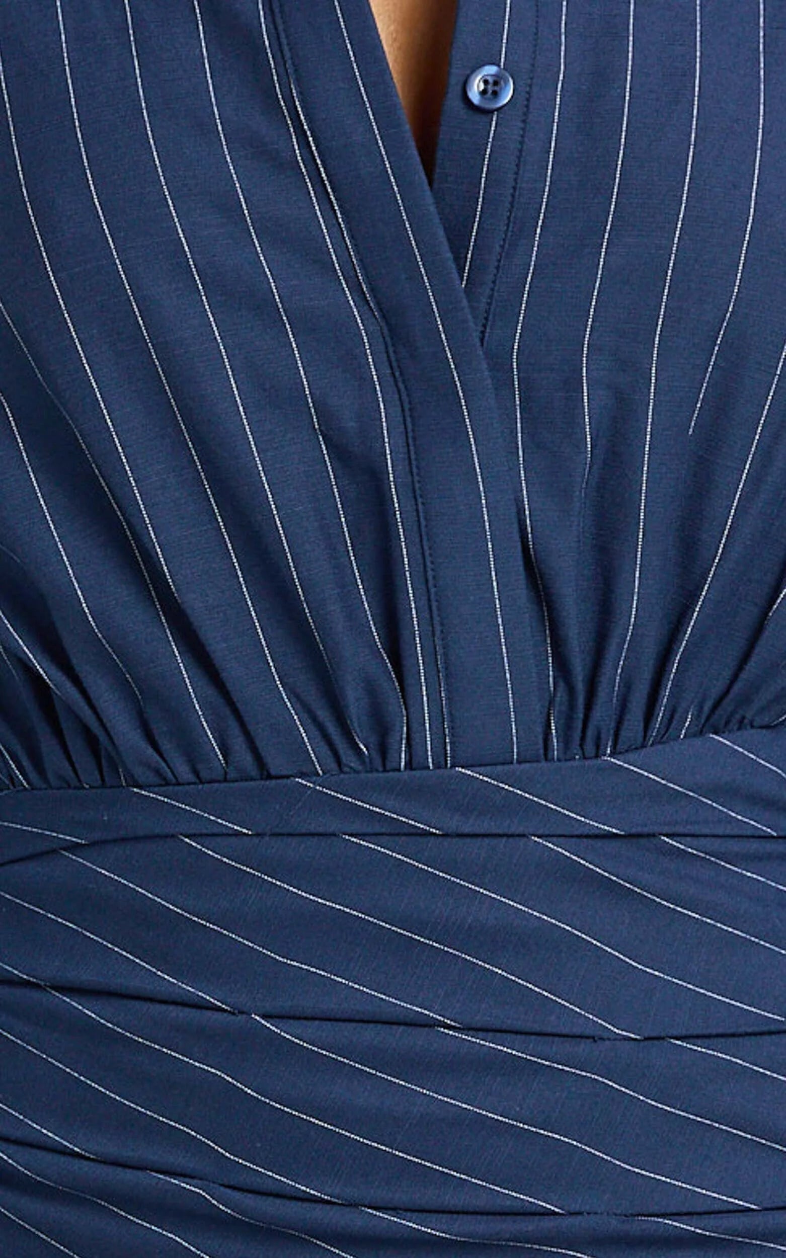 Elliot Mini Dress - Long Sleeve Pinstripe Shirt Dress in Navy Stripe