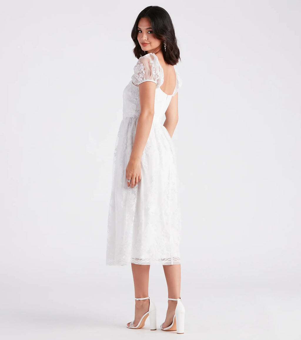 Mary Formal Flocked Velvet A-Line Midi Dress