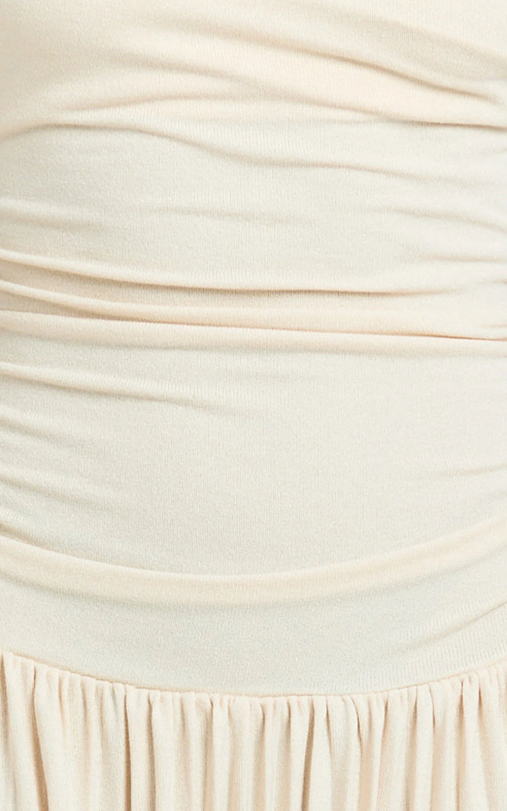 Yvonne Maxi Dress - Jersey Tip Shoulder Ruched Dress in Off White