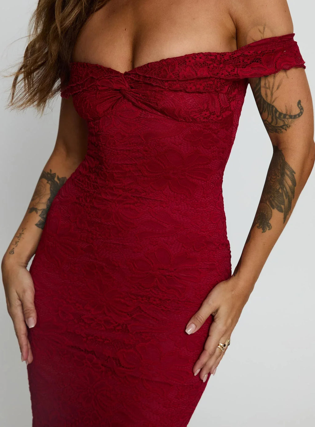 Anabeila Strapless Frill Maxi Dress Red