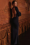 Midnight Blue Silky Knit Maxi Dress