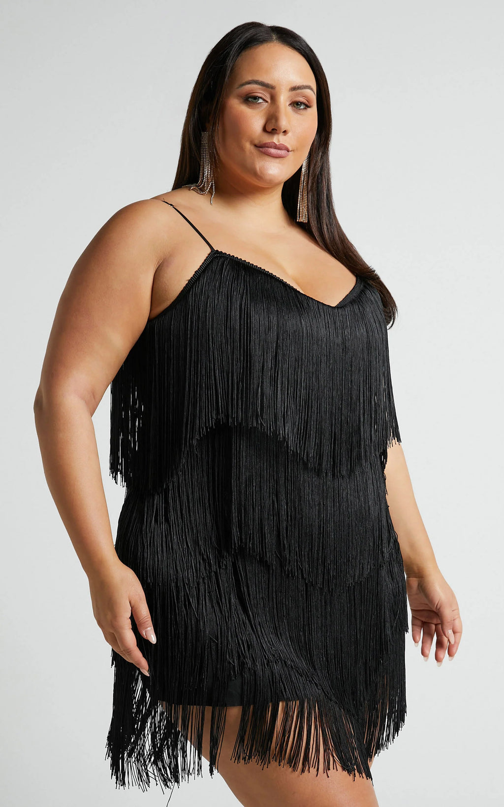 Siofra Mini Dress - Zig Zag Fringe Dress in Black