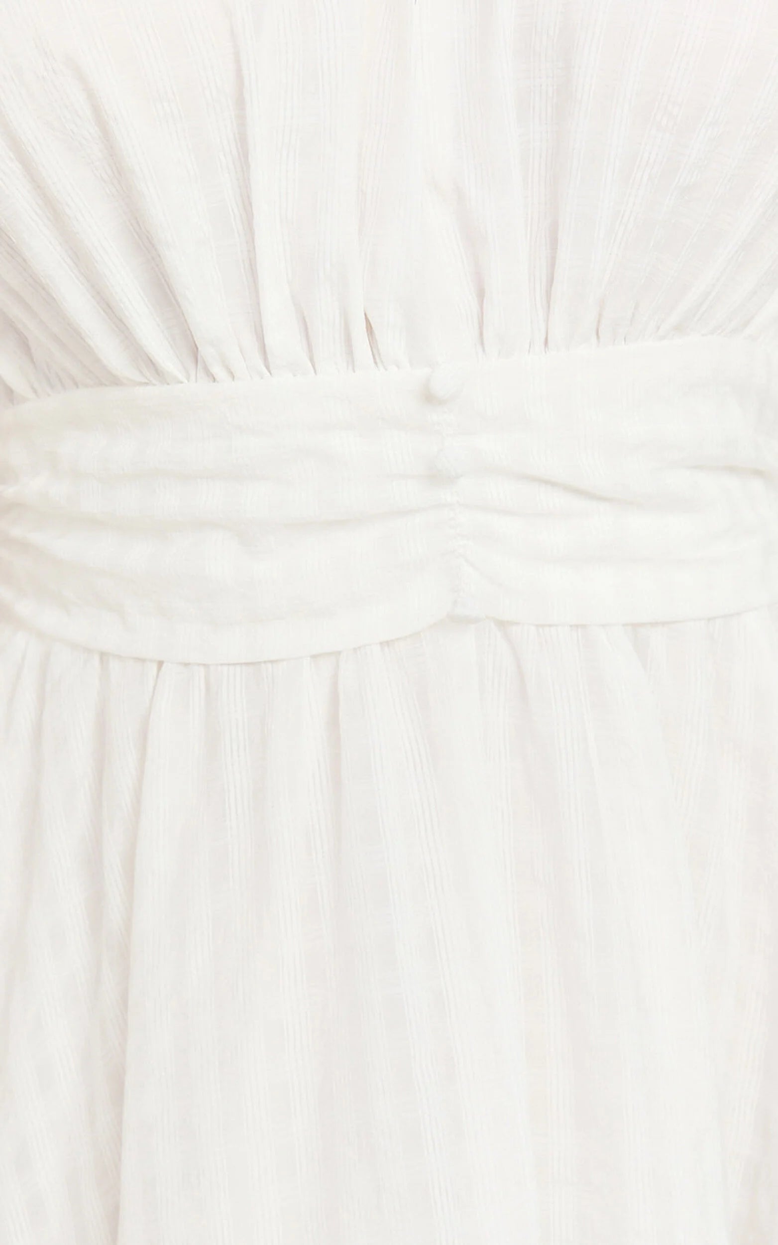 Xandy Midi Dress - Textured Puff Sleeve Plunge Dress in White