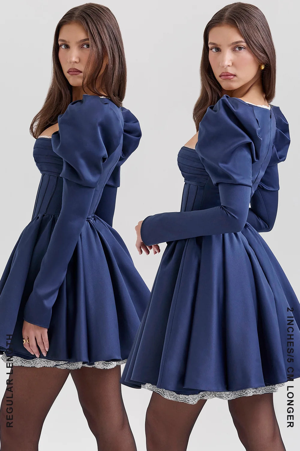 Midnight Satin Puff Sleeve Mini Dress