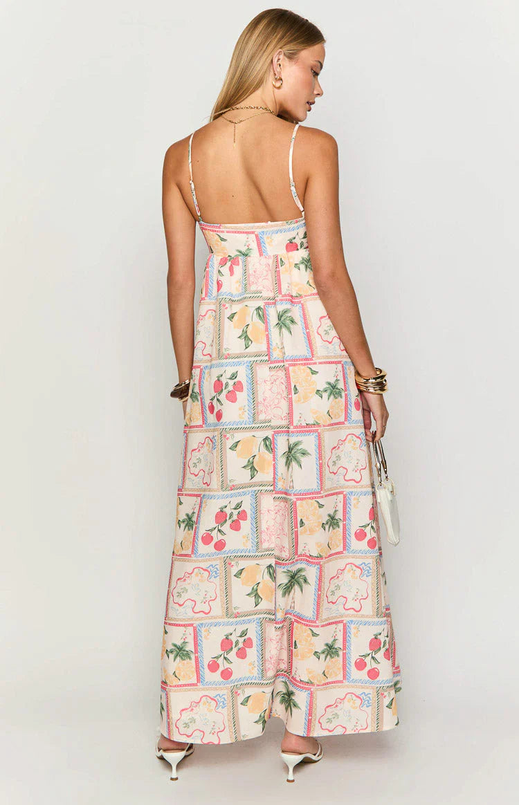 Akari White Tomato Girl Print Maxi Dress