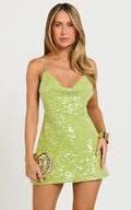 Orla Mini Dress - Cowl Neck Halter Dress in Green