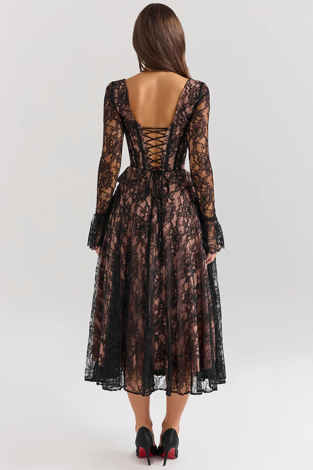 Black Lace Corset Midi Dress