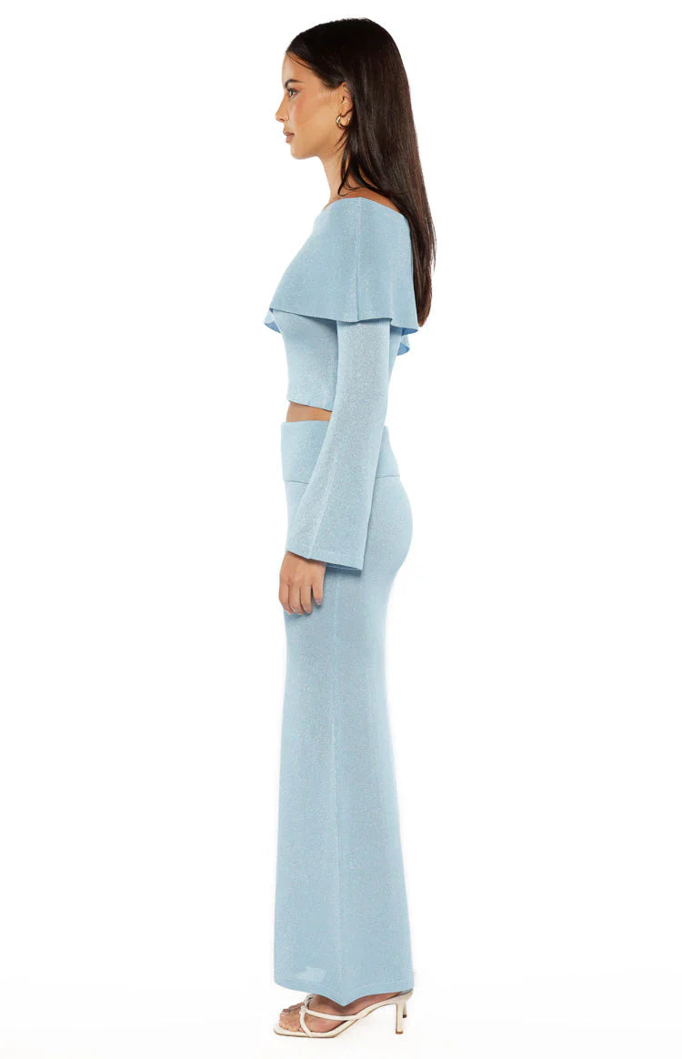 Simona Blue Long Sleeve Off Shoulder Knit Top
