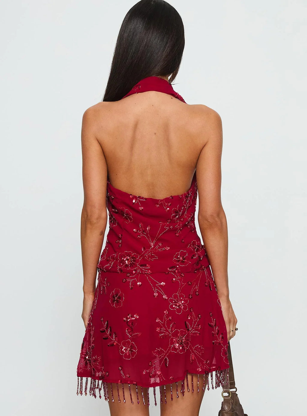 Twilight Zone Beaded Mini Skirt Red
