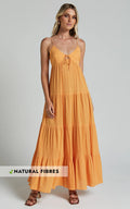 Chila Maxi Dress - Strappy Tie Front Low Back Tiered in Papaya Orange