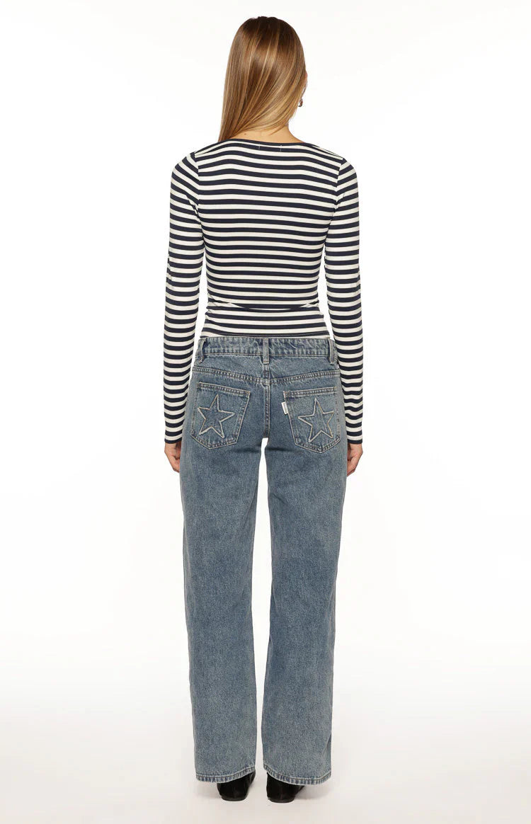 Ronney Navy Stripe Long Sleeve Top
