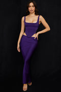 Colette Grape Satin Low Waist Midi Skirt