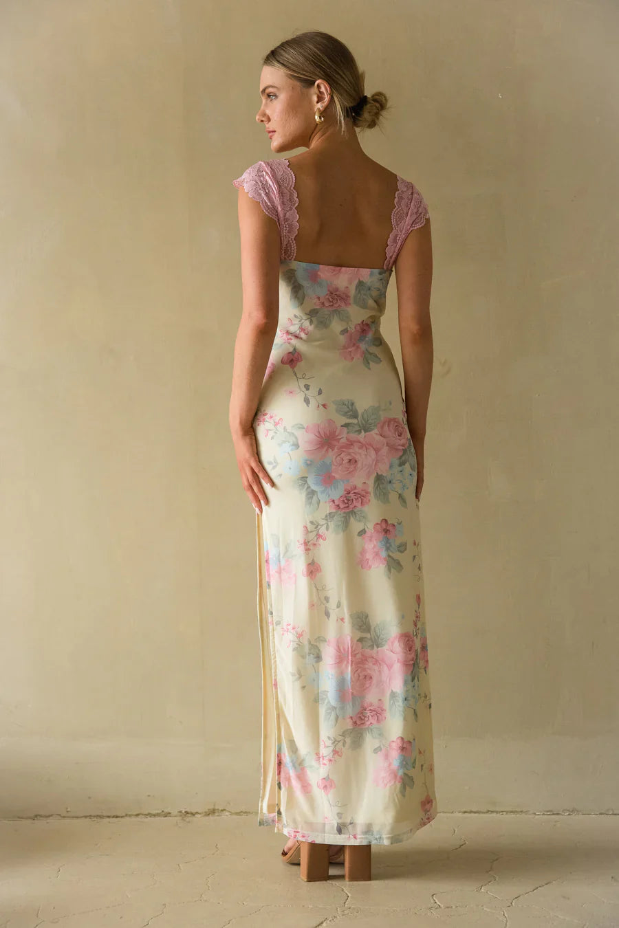 Mimi Lace Trim Floral Mesh Maxi Dress