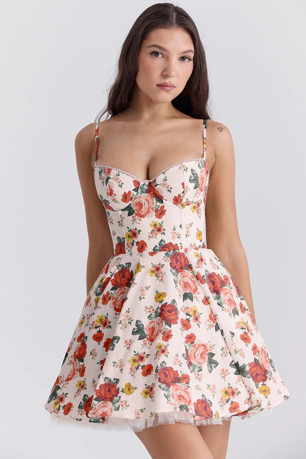 Italian Rose Print Tulle Mini Dress
