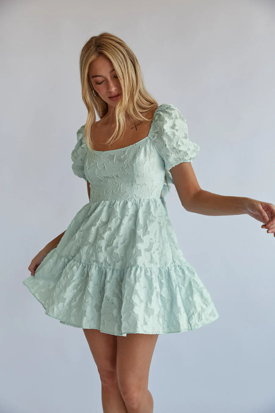 Whitley Tie Back Puff Sleeve Babydoll Mini Dress