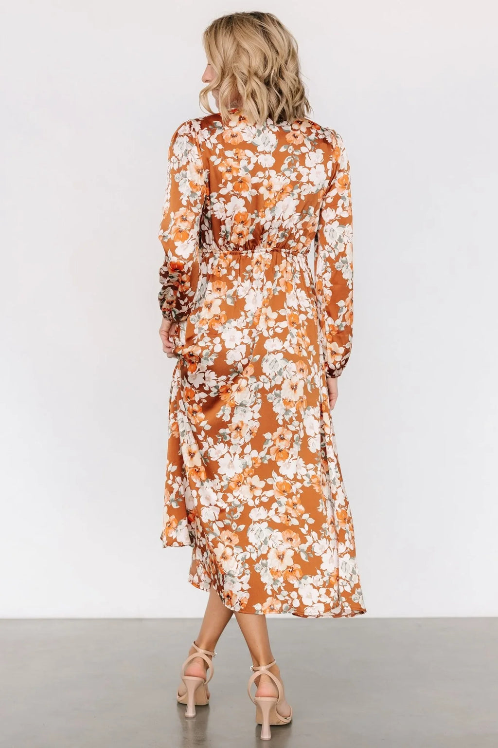 Clarissa Faux Wrap Midi Dress | Copper + Ivory