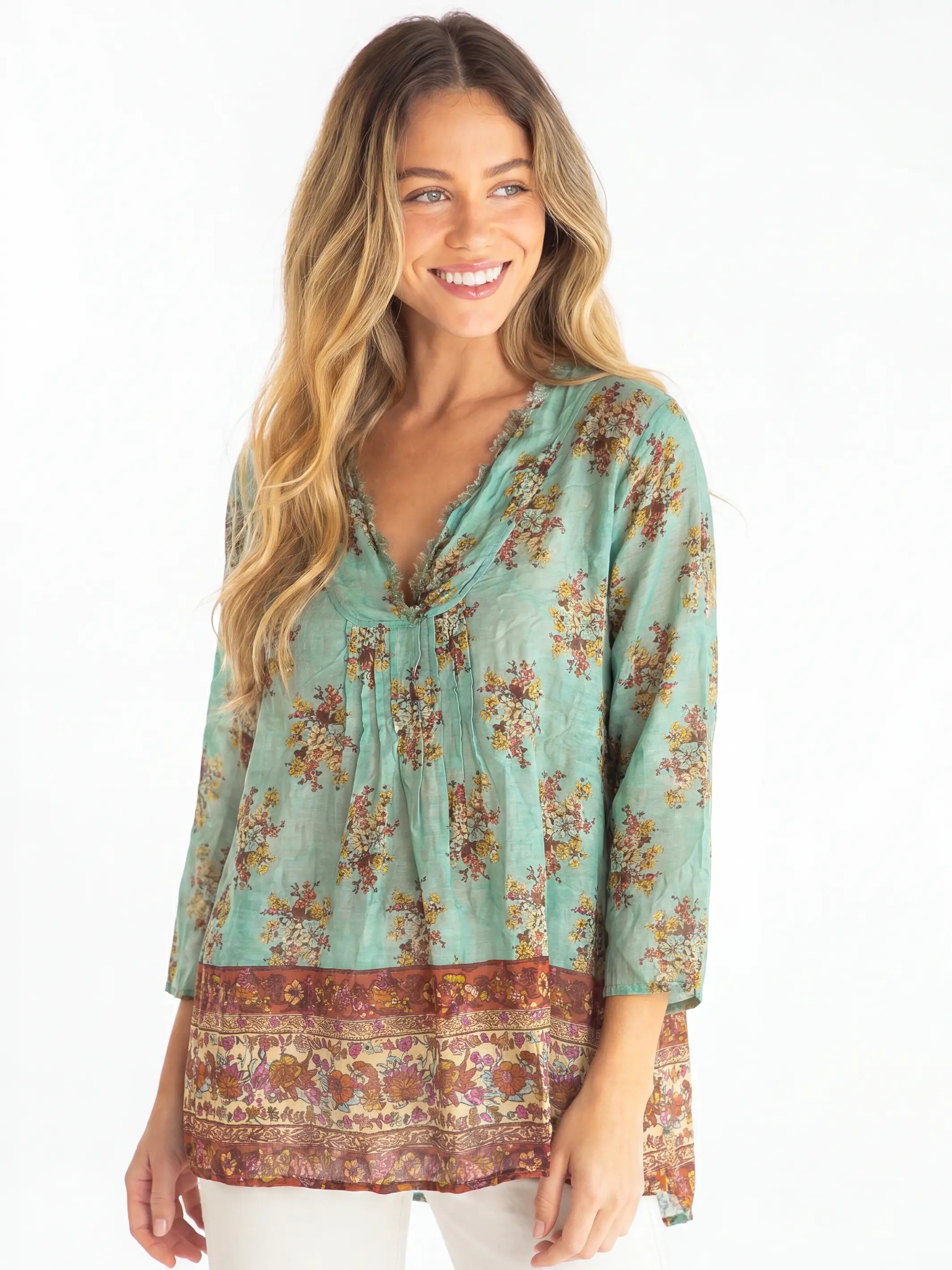 Cotton Tunic-In-A-Bag - Aqua Riviera Floral