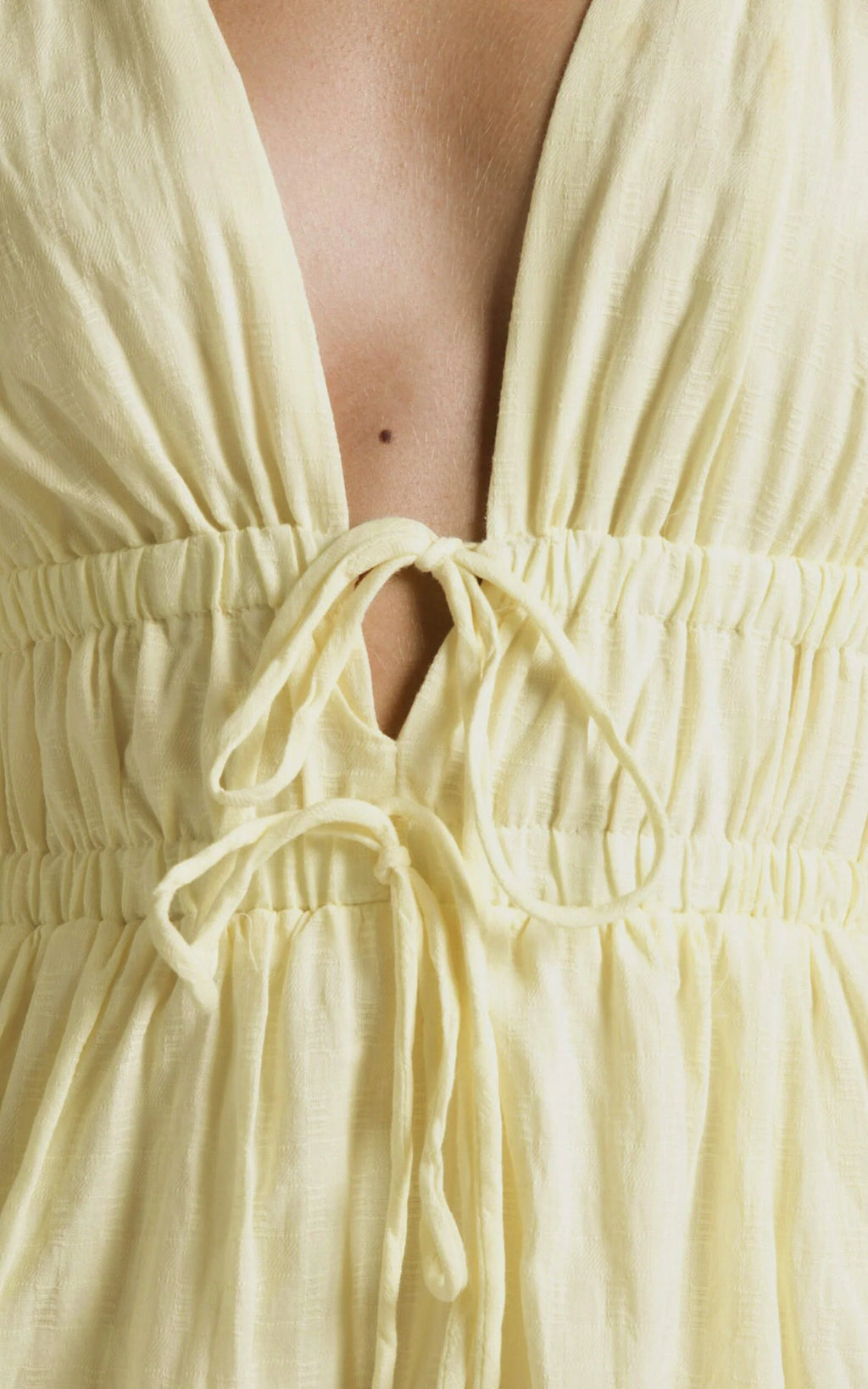 Portofino Midi Dress - V Neck Puff Sleeve Dress in Yellow