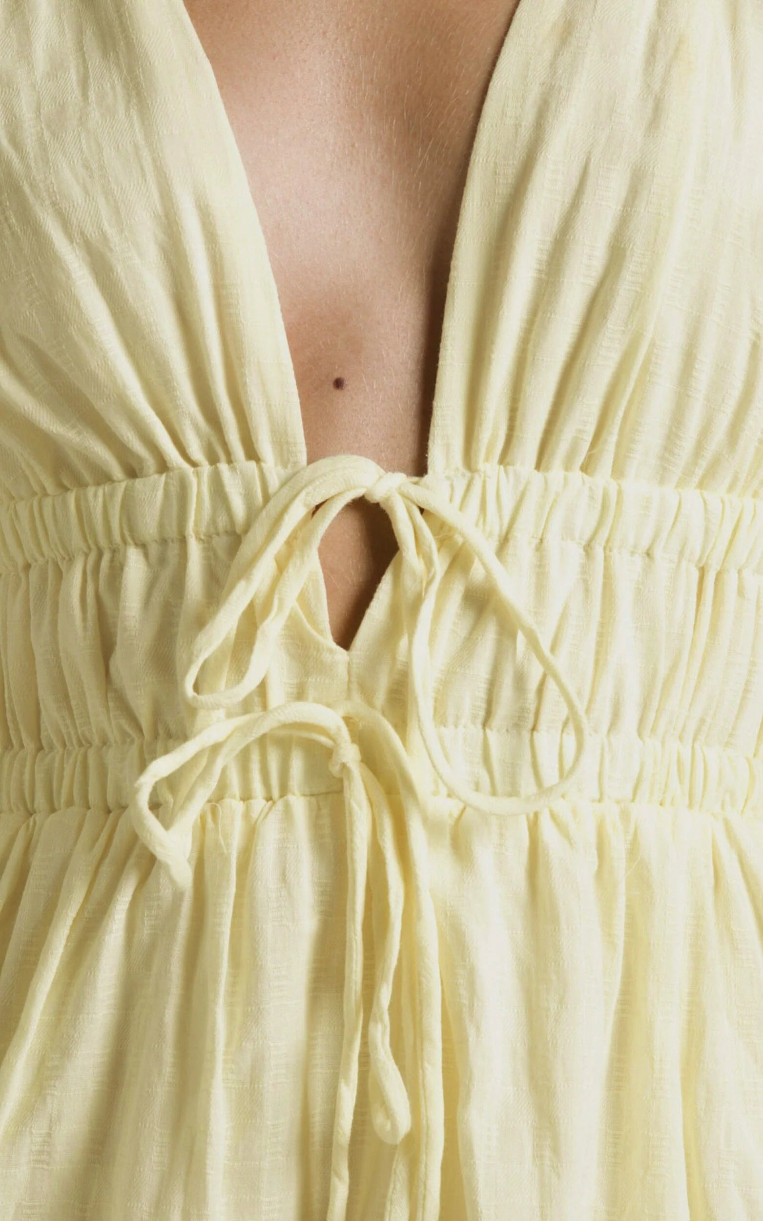 Portofino Midi Dress - V Neck Puff Sleeve Dress in Yellow