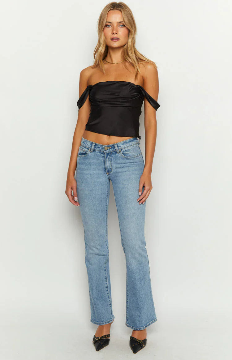 Marella Black Satin Off Shoulder Top