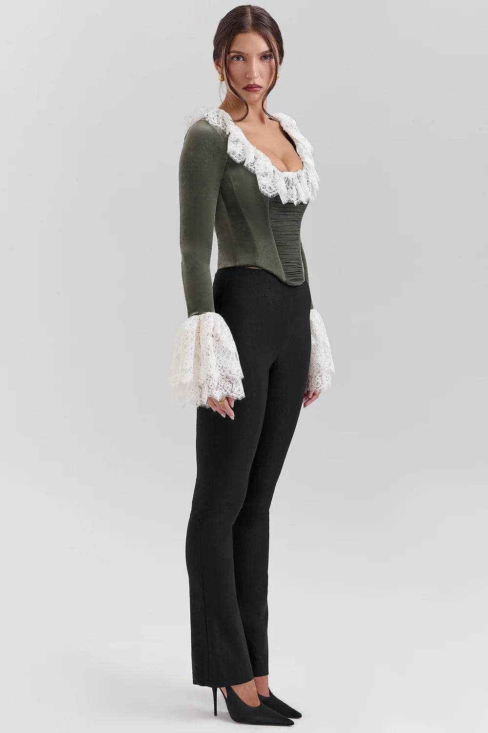 Forest Green Velvet Lace Trimmed Corset Top