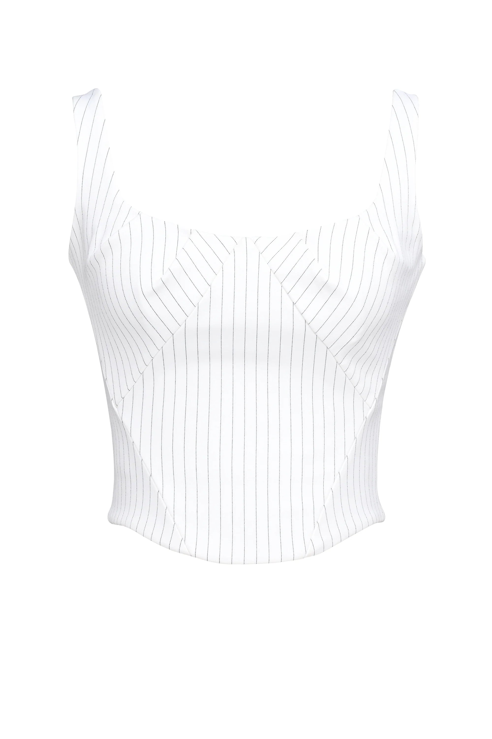 White Pinstripe Boned Corset Top