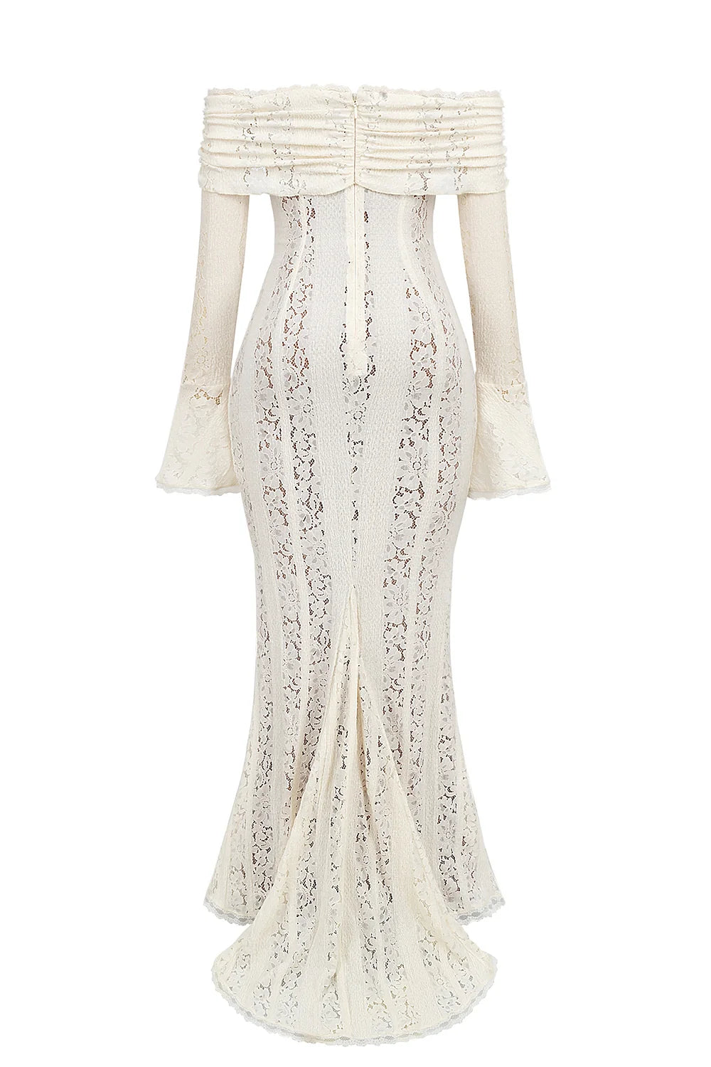 Vintage Cream Floral Lace Off Shoulder Maxi Dress