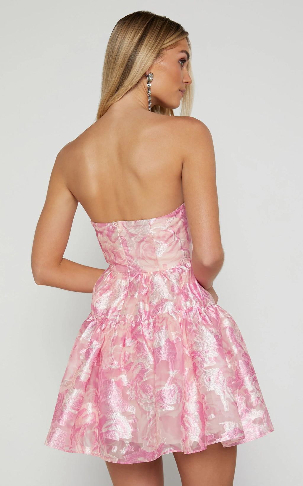 Lettie Mini Dress - Strapless Tiered Hem Dress in Pink