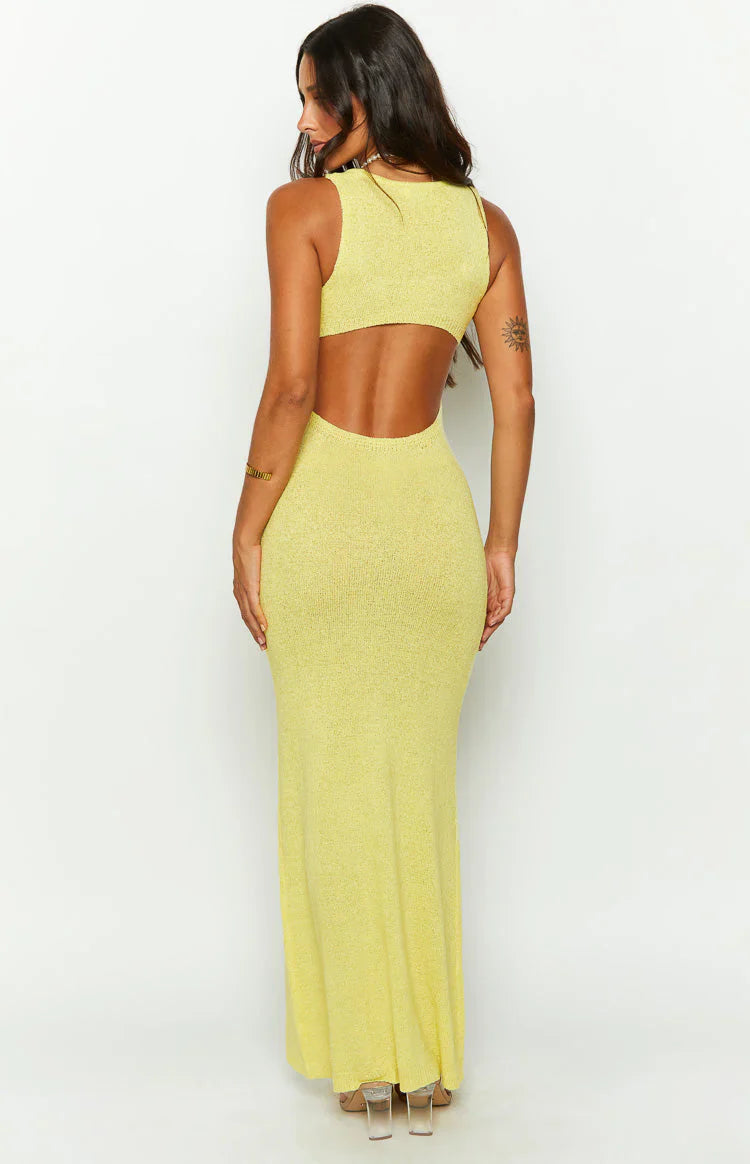 Lottie Yellow Knit Maxi Dress