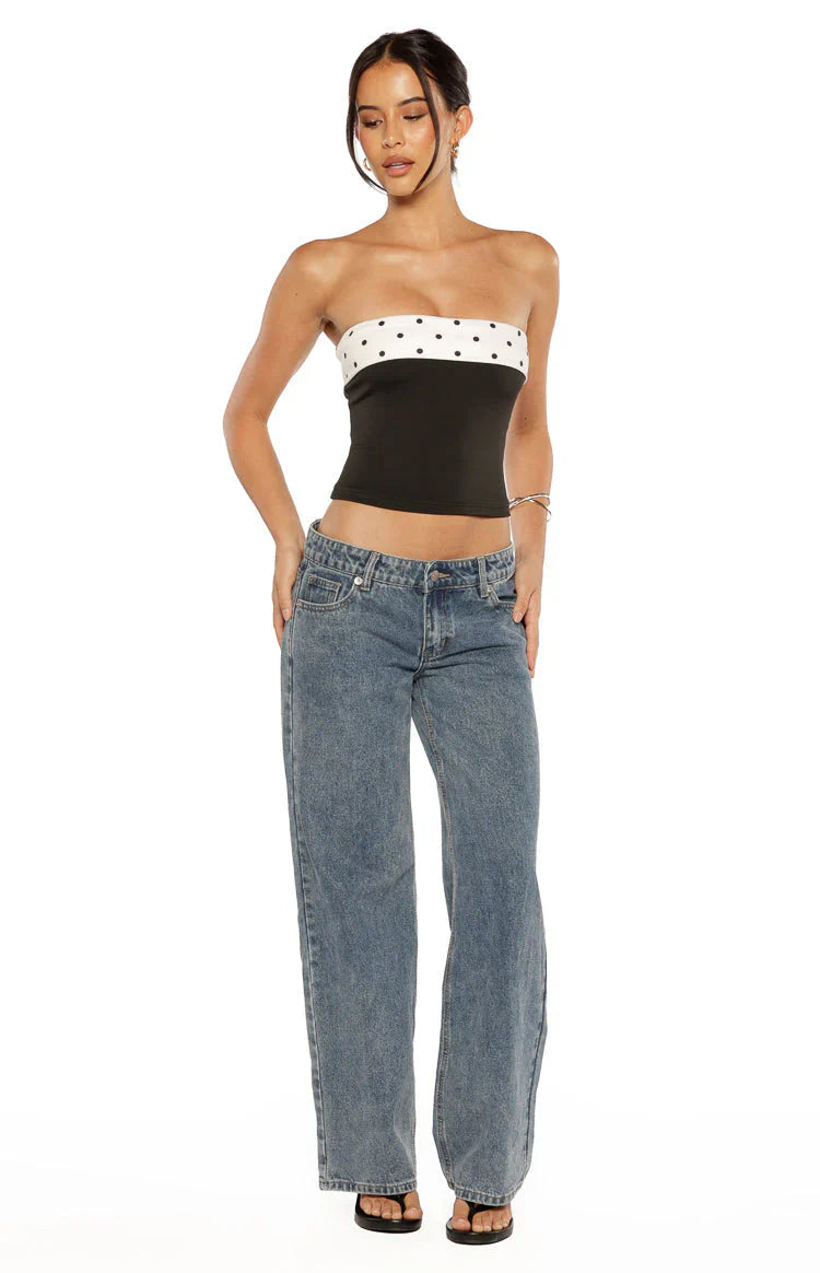 Reece Black Polka Dot Strapless Top