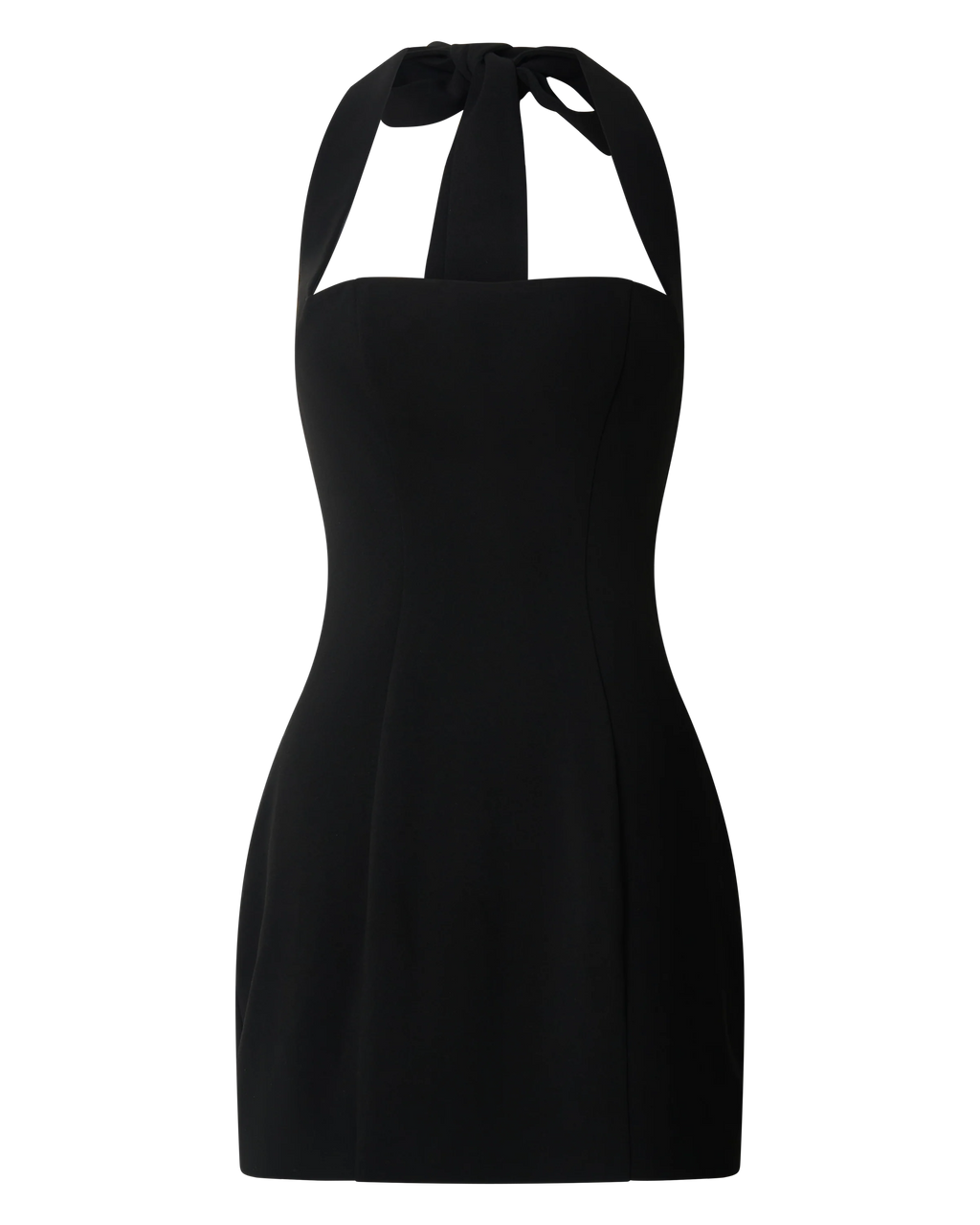 Zahra Mini Dress - Halter Tie Square Neck Bodycon Dress in Black