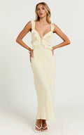 Dahlia Midi Dress - Ruffle Details Slip Dress in Lemon